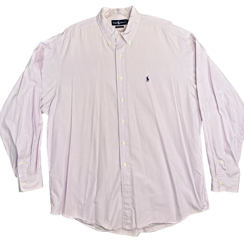 Ralph Lauren Button Down Shirt XL Classic Long Sleeve Light Purple‎ Stripe